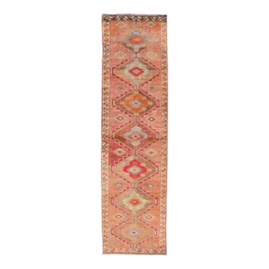 Vintage Oushak Runner With Tribal Medallions in Redish Tones Keivan Woven Arts 2'10 X 11'10