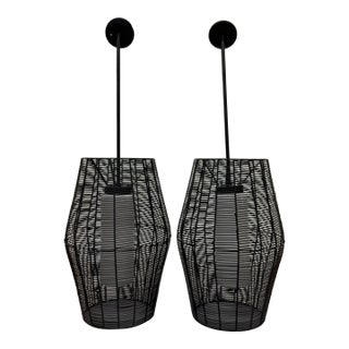 Arhaus Coastal Style Black Pendants, Pair For Sale