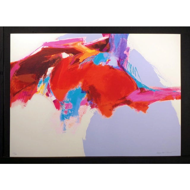 Unframed abstract limited edition serigraph art print on paper by American artist Mary Jane Schmidt. Hand signed and...