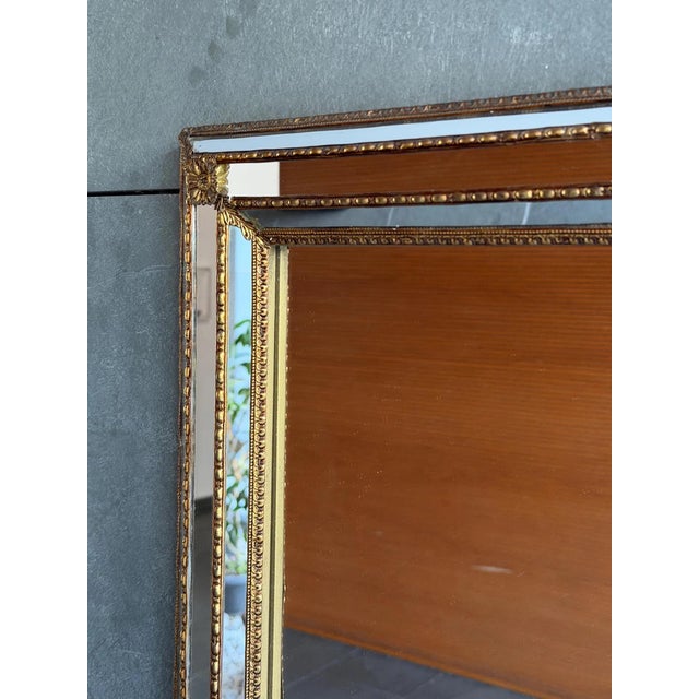 Venetian Wall Mirror with Beveled Glass and Brass Accents, 1970s For Sale - Image 6 of 11