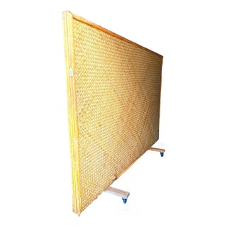1930s Art Deco 9' Foot X 6' Foot Rattan & Woven Wicker Rolling Wall Divider Screen For Sale