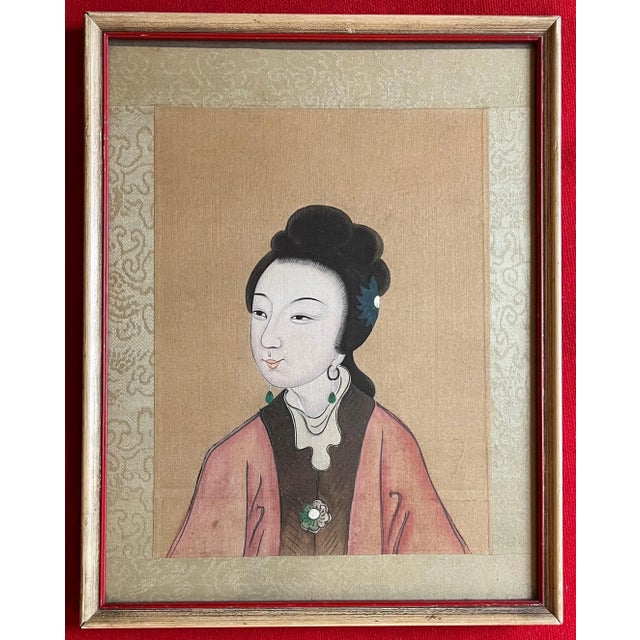 Antique 19th Century Chinese Painting on Silk Portrait of a Lady For Sale - Image 4 of 6