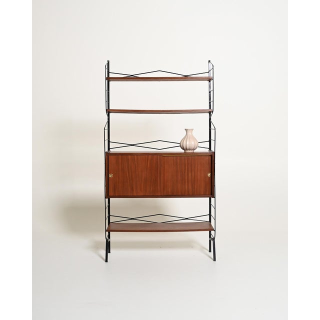 Metal Bookcase with Teak Storage Compartment, 1950s For Sale - Image 3 of 11