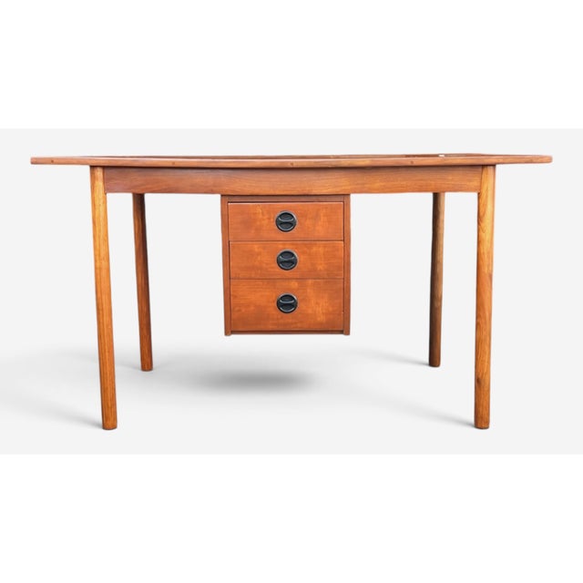 Restored Danish Modern Writing Desk With Sliding Cabinet & Tapered Legs For Sale In Los Angeles - Image 6 of 17