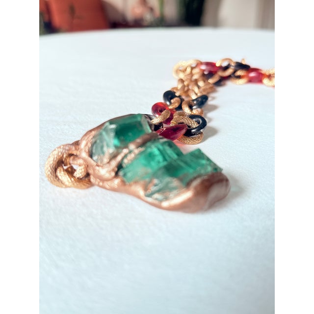 Aqua Vintage Artisan Green Calcite Mixed Media Statement Pendant Necklace For Sale - Image 8 of 16