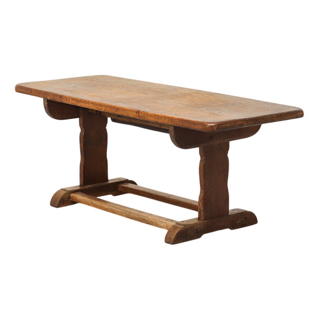 Antique Oak Coffee Table with Reclaimed Flax Base For Sale