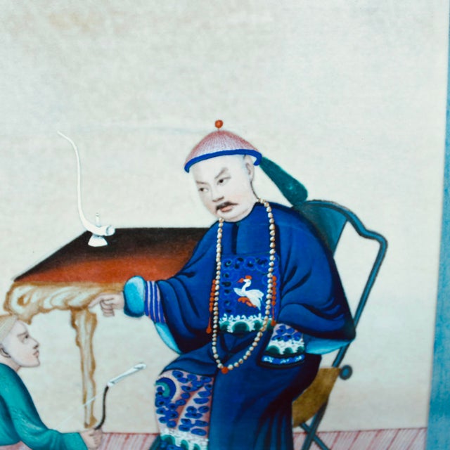 Wood Pair of Chinese Export Paintings on Mulberry Pith Paper, 19th Century For Sale - Image 7 of 12
