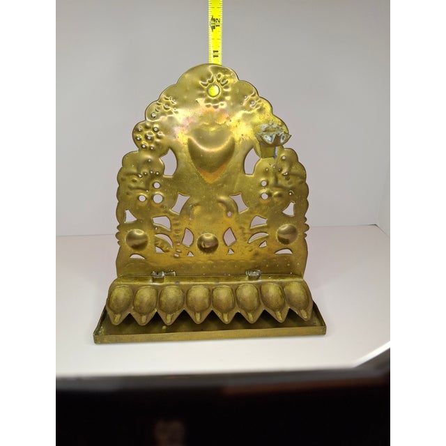 Industrial Rare 18thC Dutch Brass Hanukkah Menorah Heart Repoussé Holland 1892 Provenance For Sale - Image 3 of 17