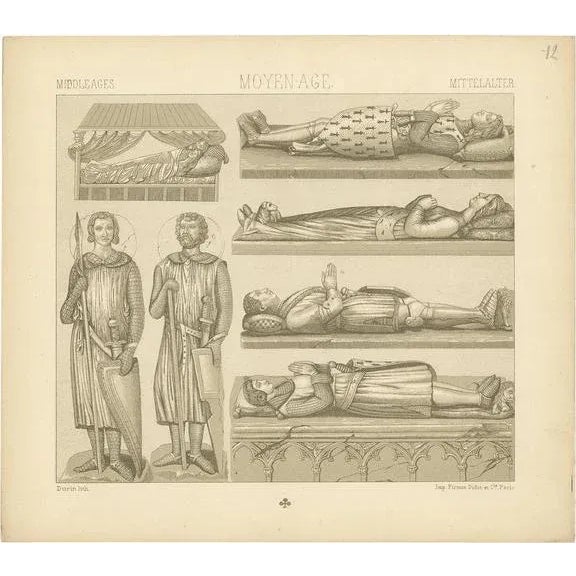 Racinet, Middle Ages Statues Objects, 1880, Paper For Sale - Image 5 of 5