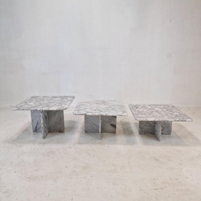 Italian Bianco Carrara Marble Coffee or Side Tables, 1980s, Set of 3 For Sale - Image 15 of 15