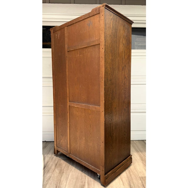 Vintage English Tudor Revival Oak Wardrobe Armoire by Crown Ay Furniture For Sale - Image 13 of 16