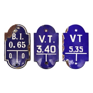 Vintage Belgian Industrial Enameled Metal Signs, 1940s, Set of 3 For Sale