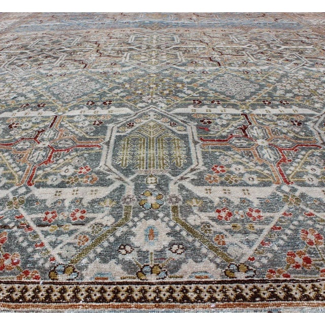 Persian Early 20th Century Blue Background Joshegan Rug Antique Persian With Sub-Geometric All-Over Design For Sale - Image 3 of 11