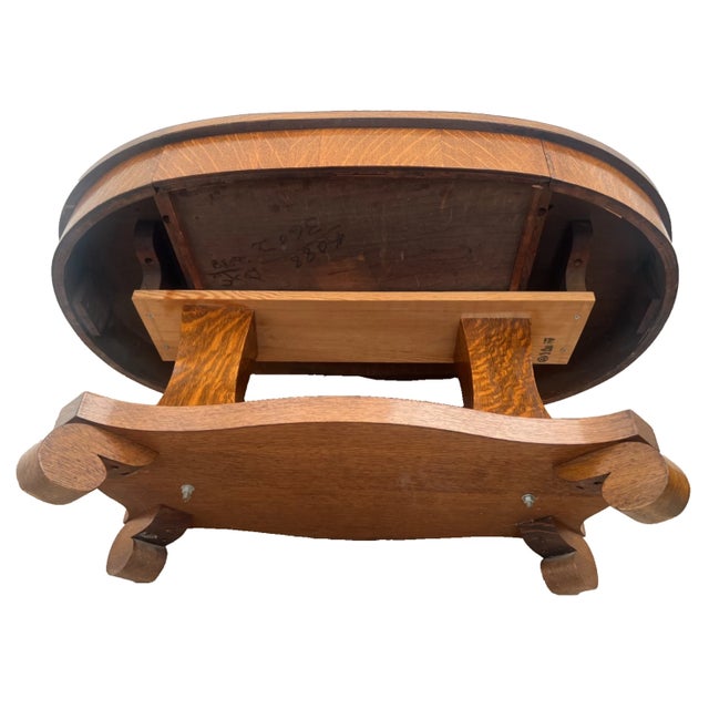 Antique Tiger Oak Oval Center Table Parlor Coffee Table Arts & Crafts Mission For Sale - Image 10 of 10