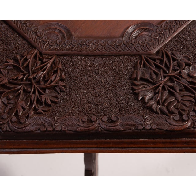 Anglo Indian Intricately Carved Teak Folding Campaign Table Octagon Top For Sale - Image 14 of 17
