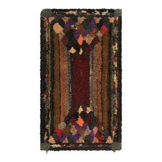 Antique Hooked Geometric Rug in Beige-Brown Tones | Rug & Kilim For Sale