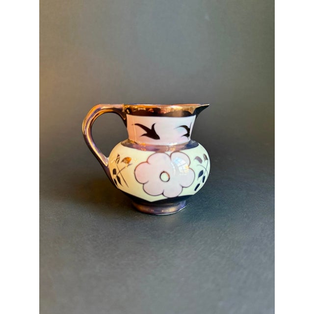 1940s English Copper Lustre Pitcher, Creamer With Pink Floral Design For Sale In Atlanta - Image 6 of 8