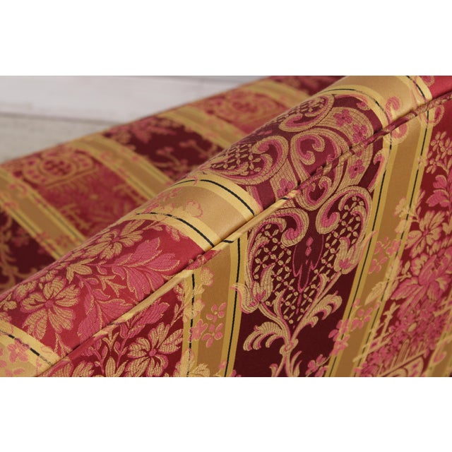 Vintage Camelback Damask Upholstered Sofa For Sale - Image 11 of 16