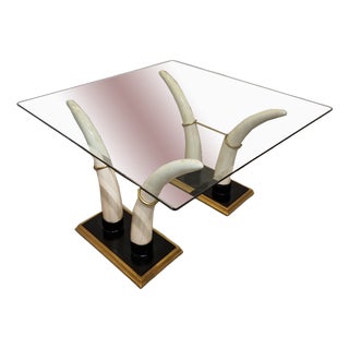 Square Italian Faux Tusk Dining Table, 1970s For Sale