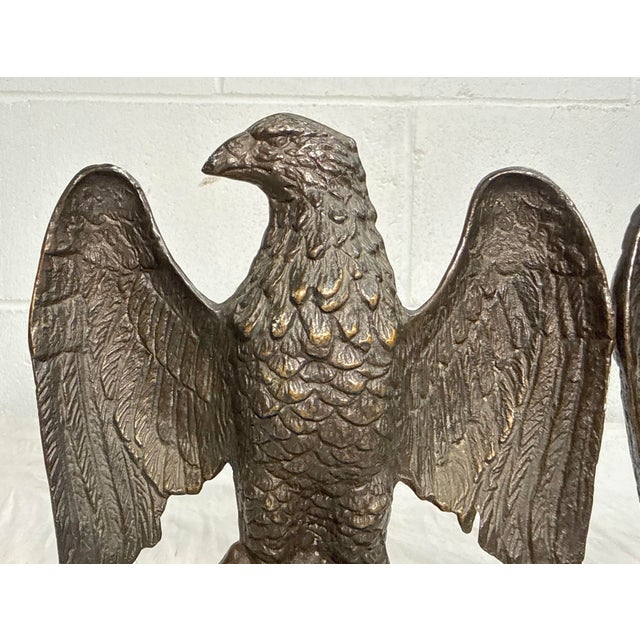 Pair of Vintage Solid Bronze Realistic Open Winged American Bald Eagle Bookends For Sale - Image 11 of 12