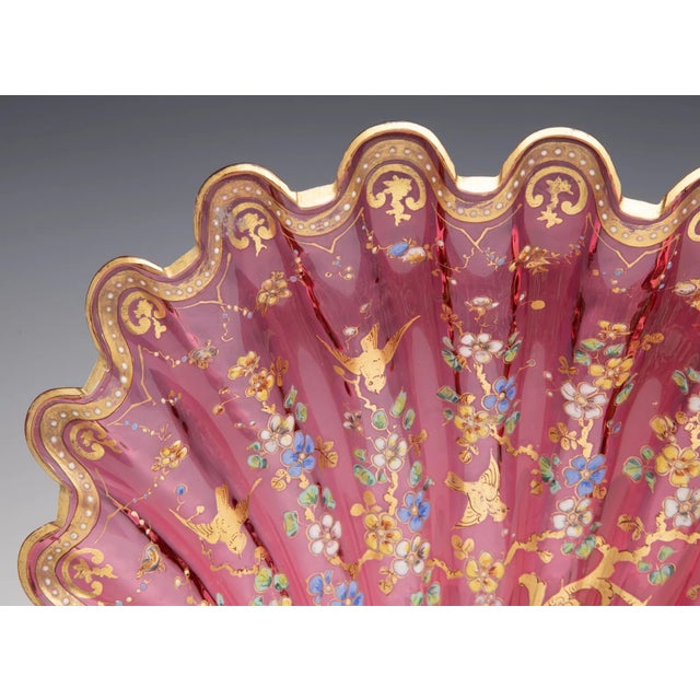 Exceptional late 19th-century Moser Bohemian art glass shell-form dish in richly colored cranberry glass, elaborately...