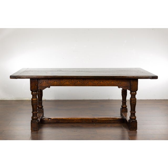 19th Century 19th Century English Oak Table with Carved Apron and Turned Legs For Sale - Image 5 of 12