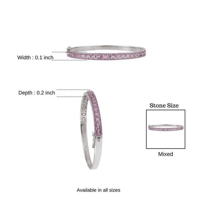 925 Sterling Silver Geometric Hinged Bangle With Mixed Cut Pink Sapphires - Caratandher For Sale - Image 12 of 15
