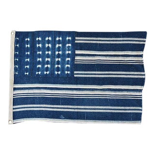 27" X 18" Custom Tailored Blue & White Flag From African Textiles For Sale