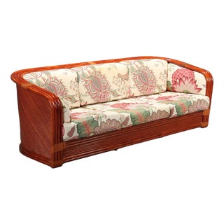 Rattan and Red Lacquered Bamboo Sofa, 1980s For Sale