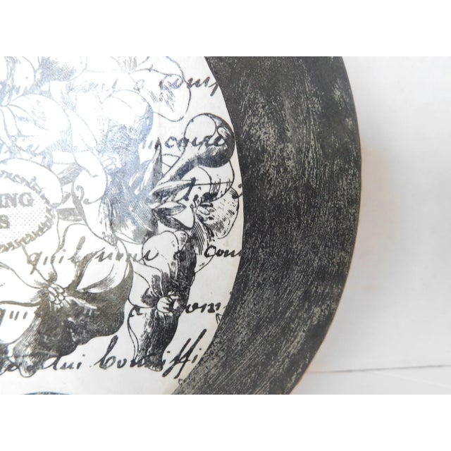 Glass Late 20th Century Decorative Plate, French Decoupage Rooster With Floral Border For Sale - Image 7 of 13
