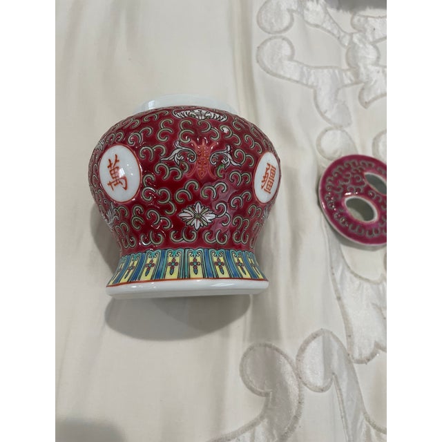 Red Vintage Red Famille Rose Chinese Tea Set For Sale - Image 8 of 14