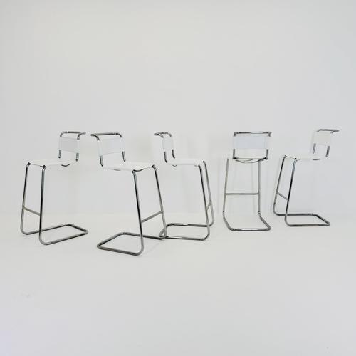 Bauhaus S39 L Bar Stool in White Vegetal Leather and Chrome by Mart Stam for Thonet, Germany, 1970s For Sale - Image 6 of 16