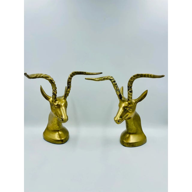 Rustic European Mid 20th Century Regency Style Brass Gazelle Bookends - a Pair For Sale - Image 3 of 13