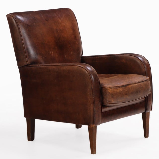 A Pair of Dutch Art Deco Style Leather Club Chairs, C. 1960. For Sale - Image 4 of 8