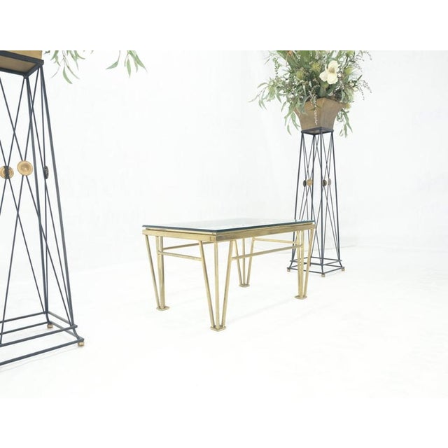 Geometric Frame Style Legs Rectangular Brass Plated Side Table w/ Glass Top For Sale - Image 12 of 13