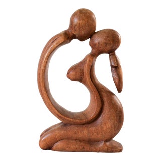 Vintage Hand Carved Wood Lovers Sculpture For Sale