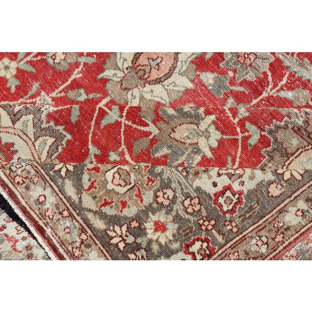 Antique Persian Fine Weave Tabriz in Red Background With Earth Tones For Sale - Image 11 of 12