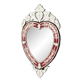 Late 20th Century Italian Venetian Style Etched Heart Wall Mirror For Sale