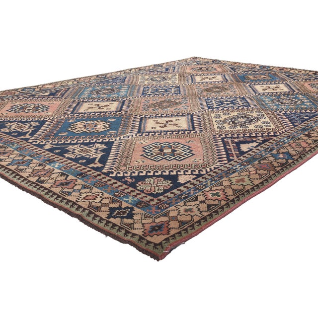 61229 Antique Persian Shiraz Rug, 06'05 x 08'11. This hand-knotted wool antique Persian Shiraz rug is a mesmerizing...