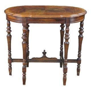 Mid Century Mersman Victorian Revival Walnut Burl Oval Inlaid Accent Table 30" For Sale