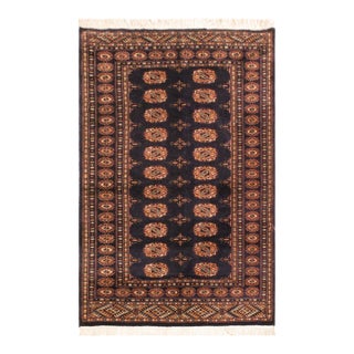 Boho Chic Bokhara Blue/Blue Hand Knotted Wool Rug For Sale