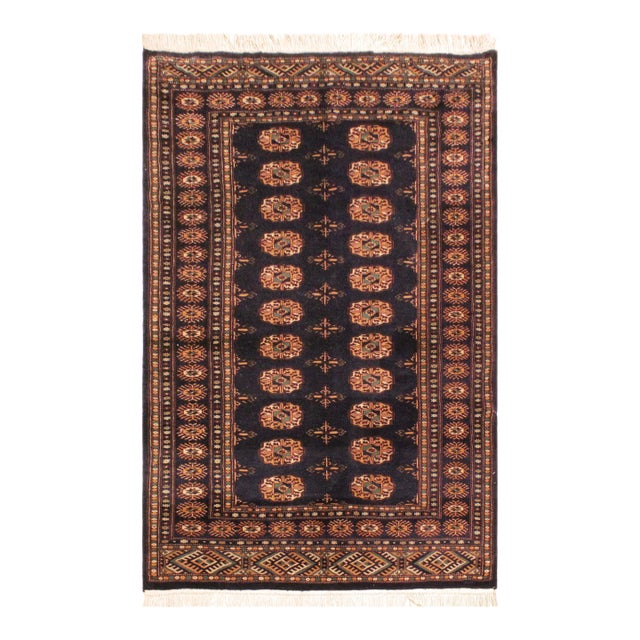 Boho Chic Bokhara Blue/Blue Hand Knotted Wool Rug For Sale