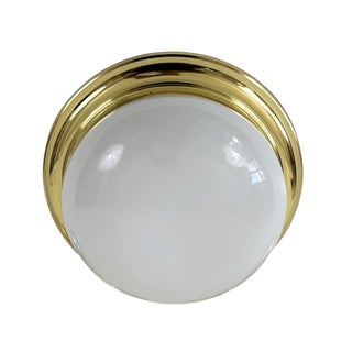 Vintage Brass and Opaline Glass Flush Mount, Germany, 1970 For Sale
