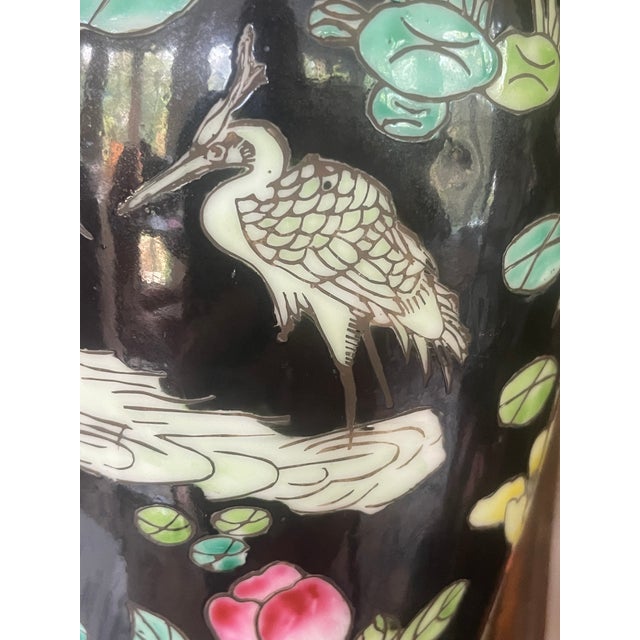 1990s Vintage Chinese Famille Noire Porcelain Baluster Vase 12.5" Tall For Sale - Image 5 of 10