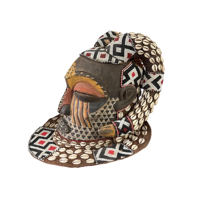 Vintage Large African Tribal Kuba Royal Head Mask Congo 14" H For Sale - Image 9 of 10
