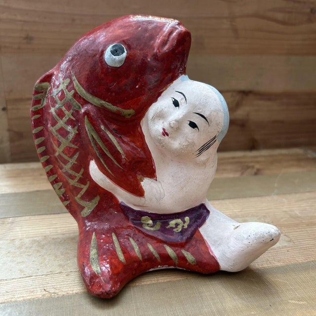 Vintage Japanese Kintarō with Carp Figurine, 1950s For Sale - Image 6 of 13