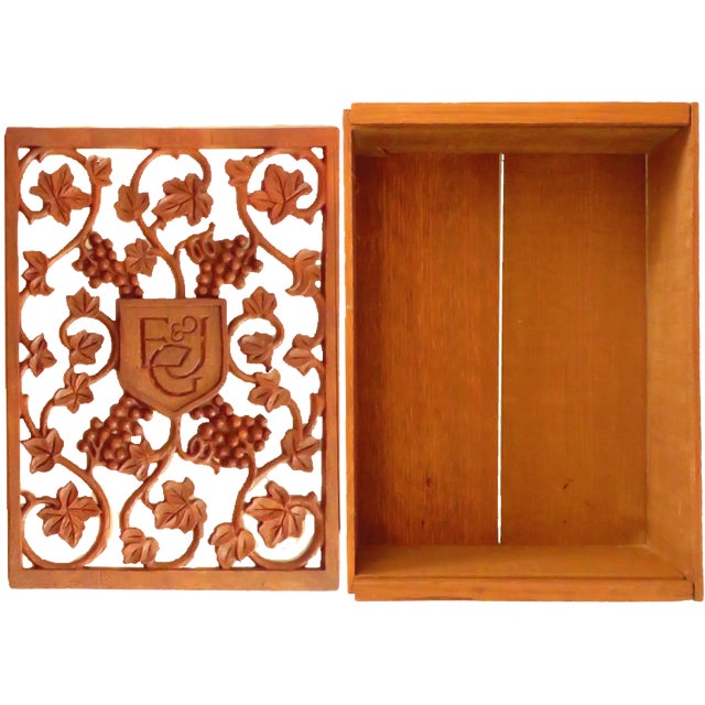 Intricately carved wood wine presentation box by the Cellars of Ernest & Julio Gallo with that California Wine Country and...