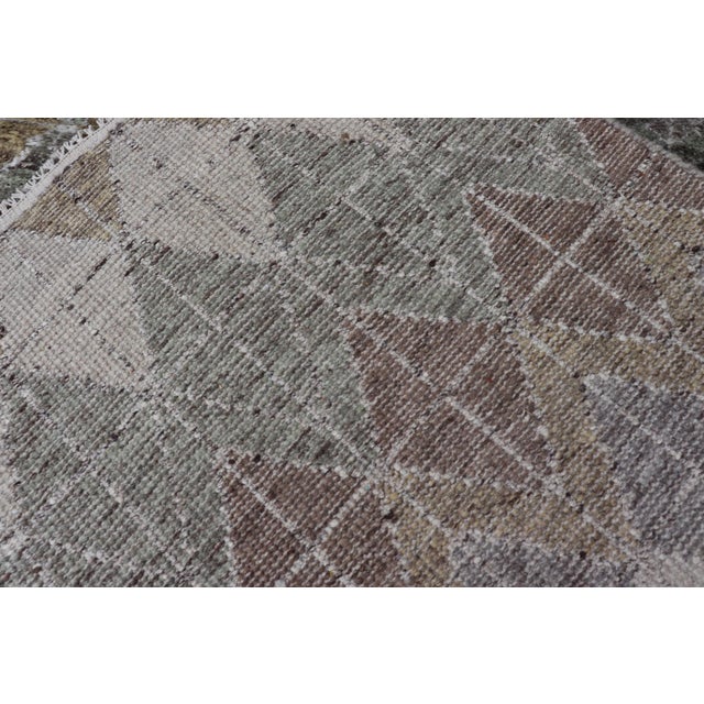 Modern Scandinavian Piled Gallery Rug in Ivory, Sage, Brown, and Soft Yellow For Sale - Image 14 of 14