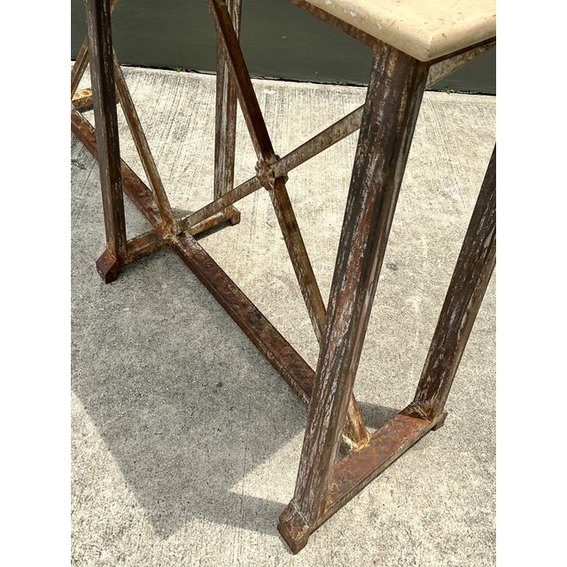 Vintage Patinated Metal and Stone Console Table For Sale - Image 9 of 12