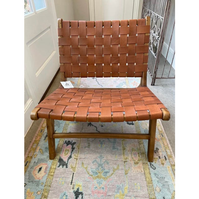Brand New, with Tags, Teak Woven Leather Chair by Elk Group International